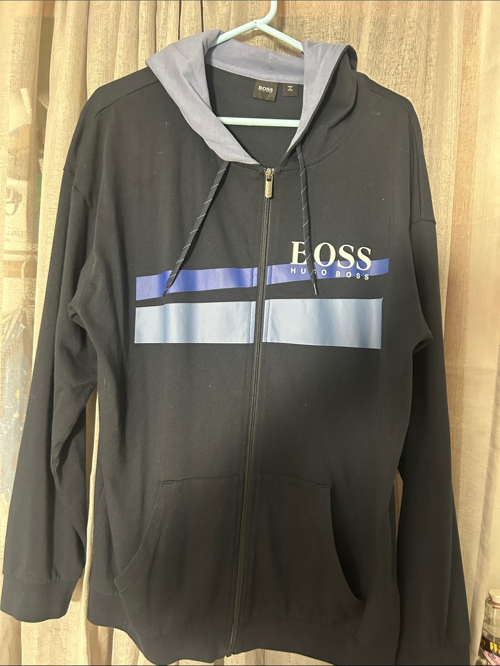 Hugo Boss Black Zip Hoodie with Blue Stripe Details